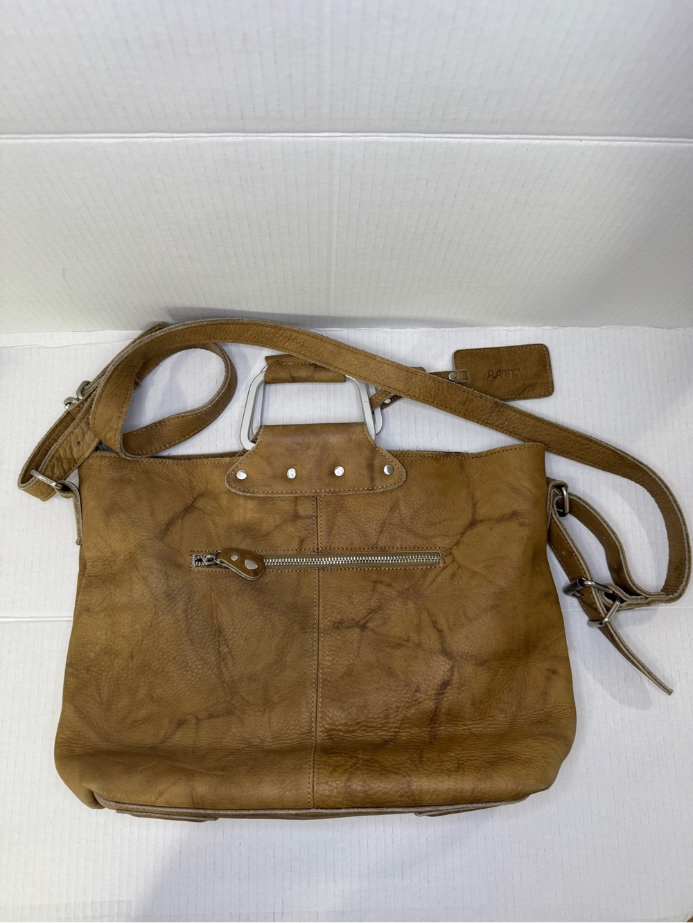 Tan Leather Shoulder Bag with Adjustable Strap Vintage Boho